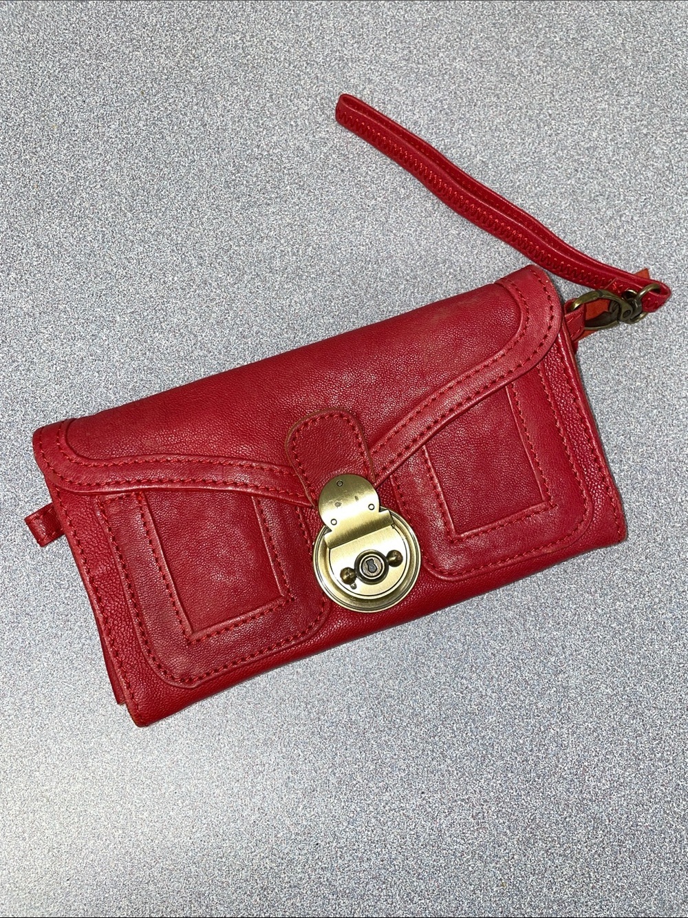 Red Wristlet Clutch with Gold Turn-Lock